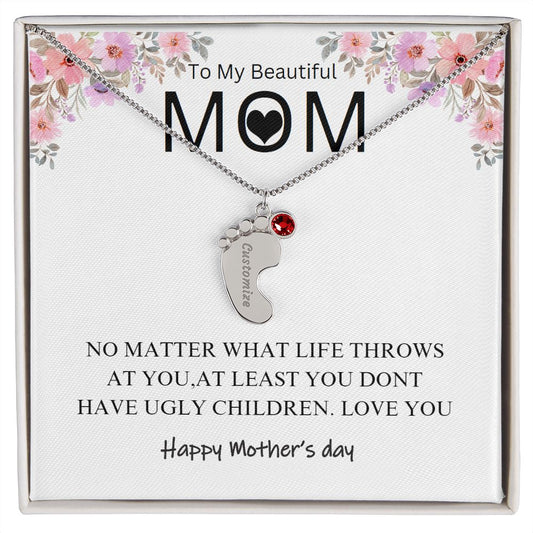 To My Beautiful Mom | Personalized Engraved Baby Feet with Birthstones | Mother's Day